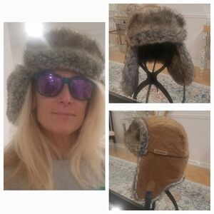 Columbia Faux Fur & Corduroy 100% Cotton Shell Trooper Trapper Hat